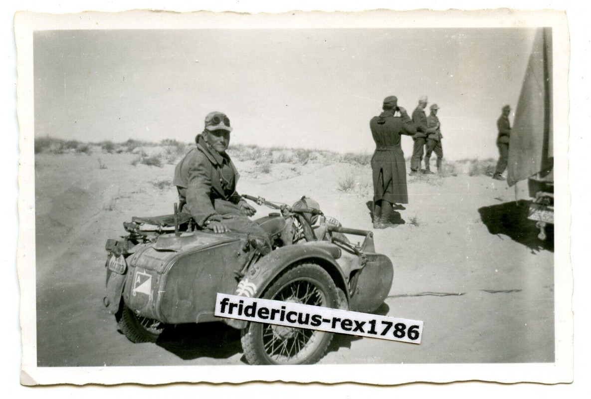 E2 Foto WH in Afrika DAK Krad Motorrad mit Beiwagen Kennung Palme in der Wüste