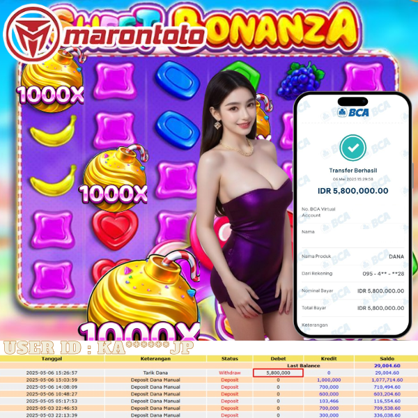 Bukti Kemenangan Member Marontoto Sebesar 5,800,000 JuTa