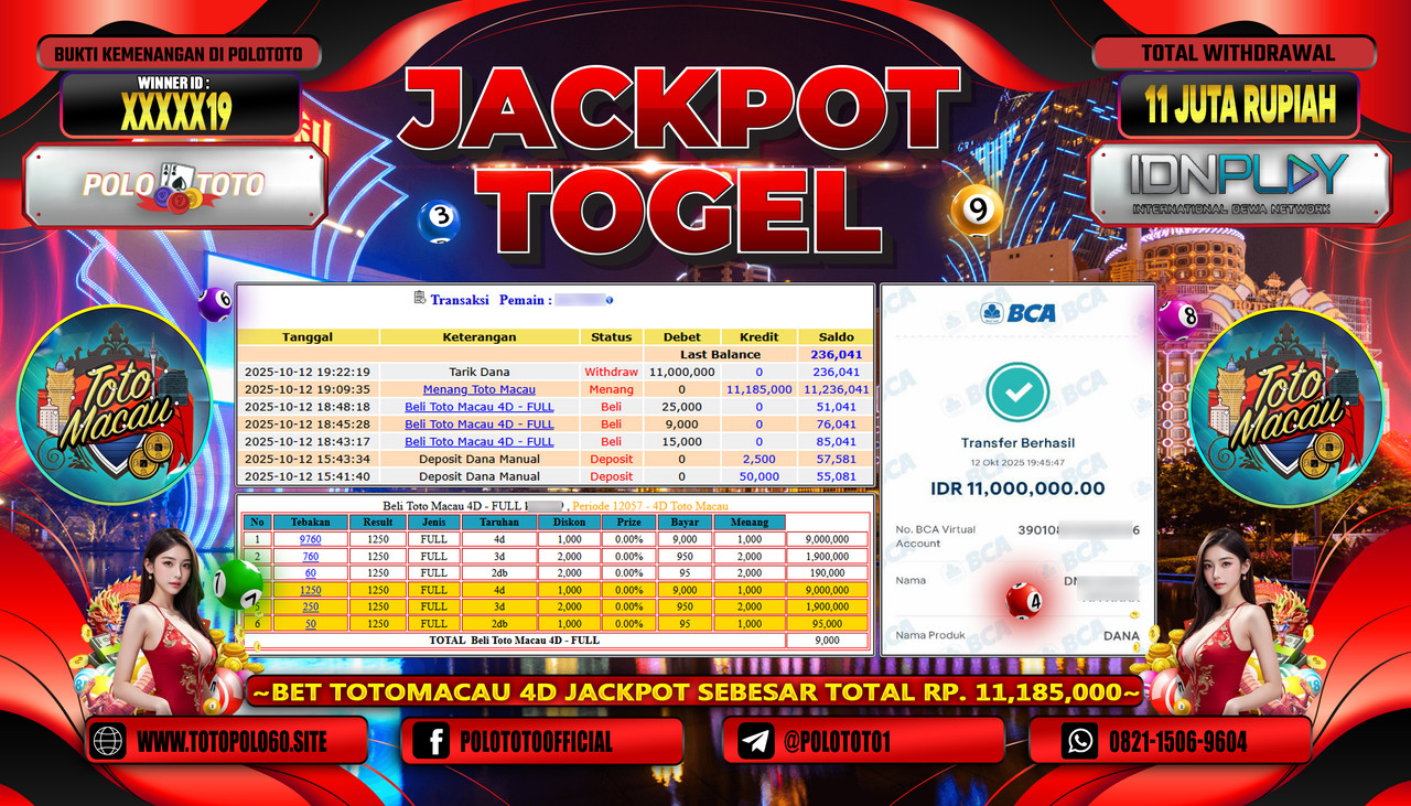 POLOTOTO JACKPOT TOGEL TOTO MACAU Rp.11.000.000,- LUNAS