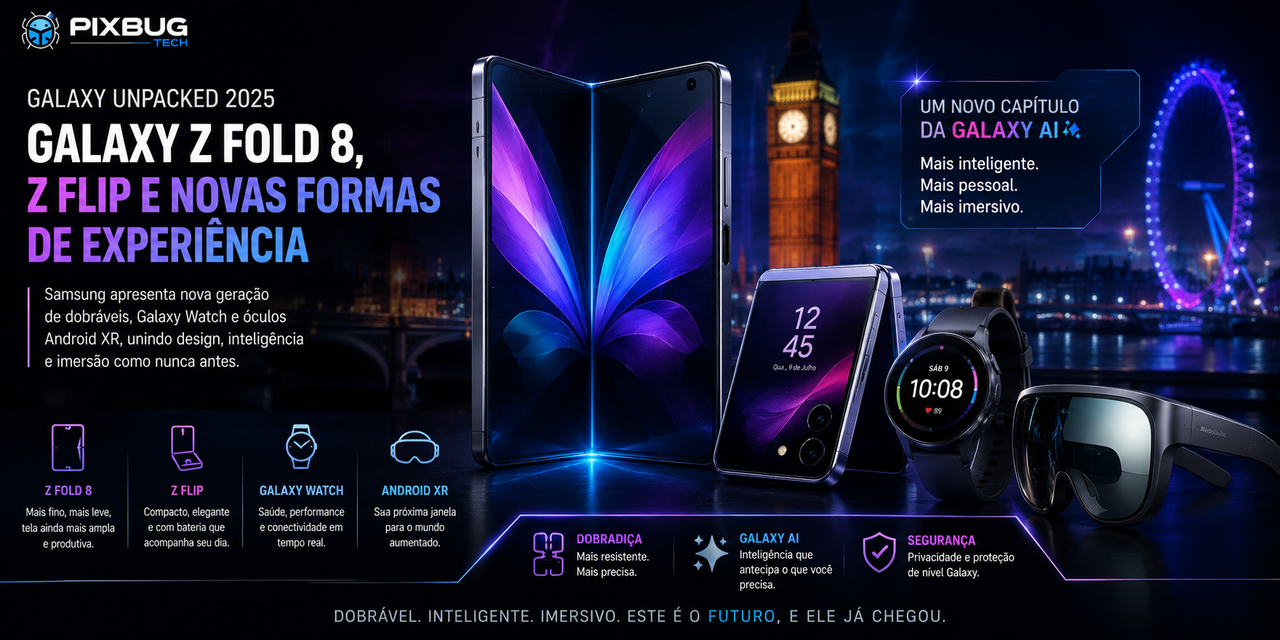 Samsung Unpacked 2026: foldables mais largos, relógios atualizados e óculos Android XR no horizonte