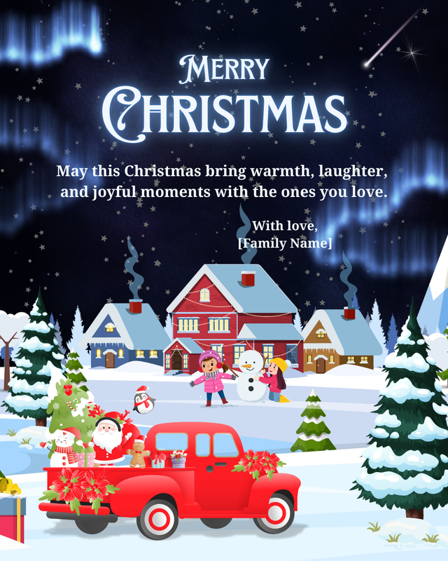 Cozy Winter Village Christmas Card | Family Holiday Greeting | Printable Canva Template