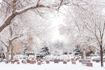 snow in cemetery