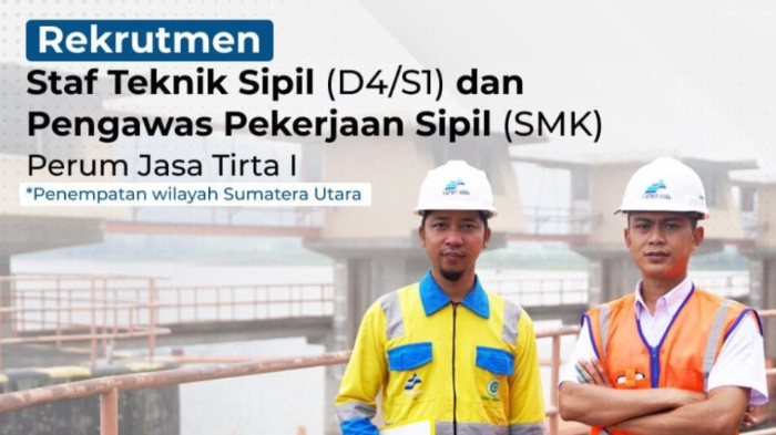 Lowongan kerja BUMN Perum Jasa Tirta I posisi Pengawas Pekerjaan Sipil.