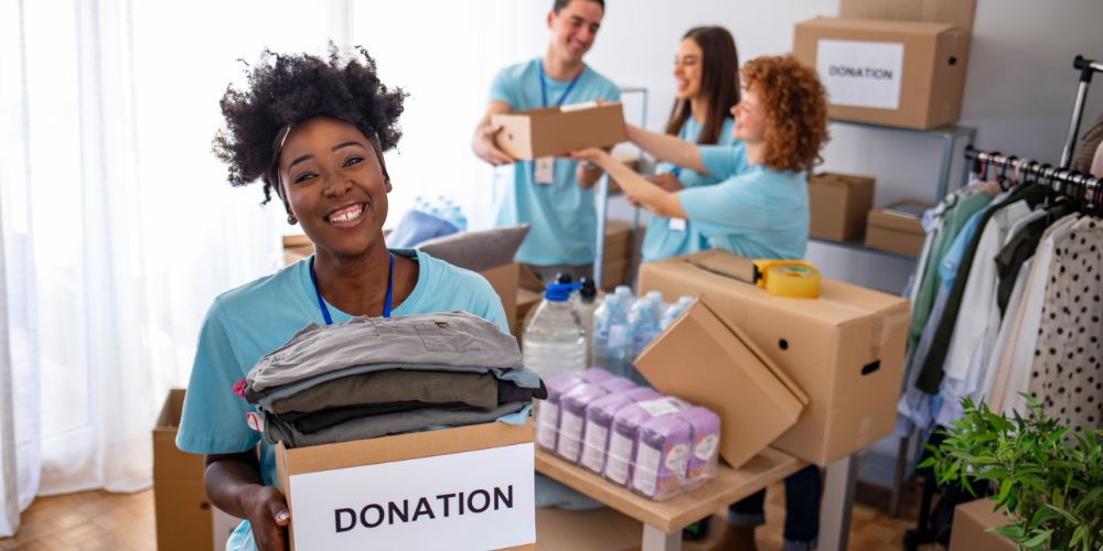 Harlin volunteers with children