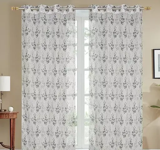 PREMIUM FLORAL NET PRINT CURTANS,SET OF 1 Color 2 (R706)