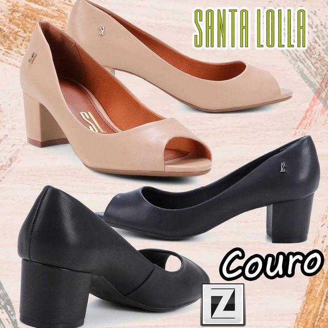 Peep Toe Couro SANTA LOLLA Salto Bloco