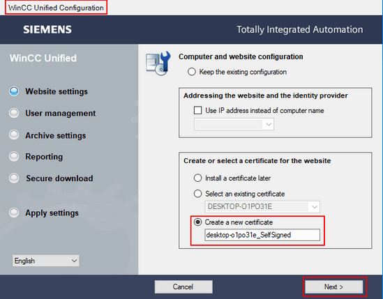 WinCC Unified Runtime on engineering computer certificates WinCC Unified Runtime on engineering computer certificates
