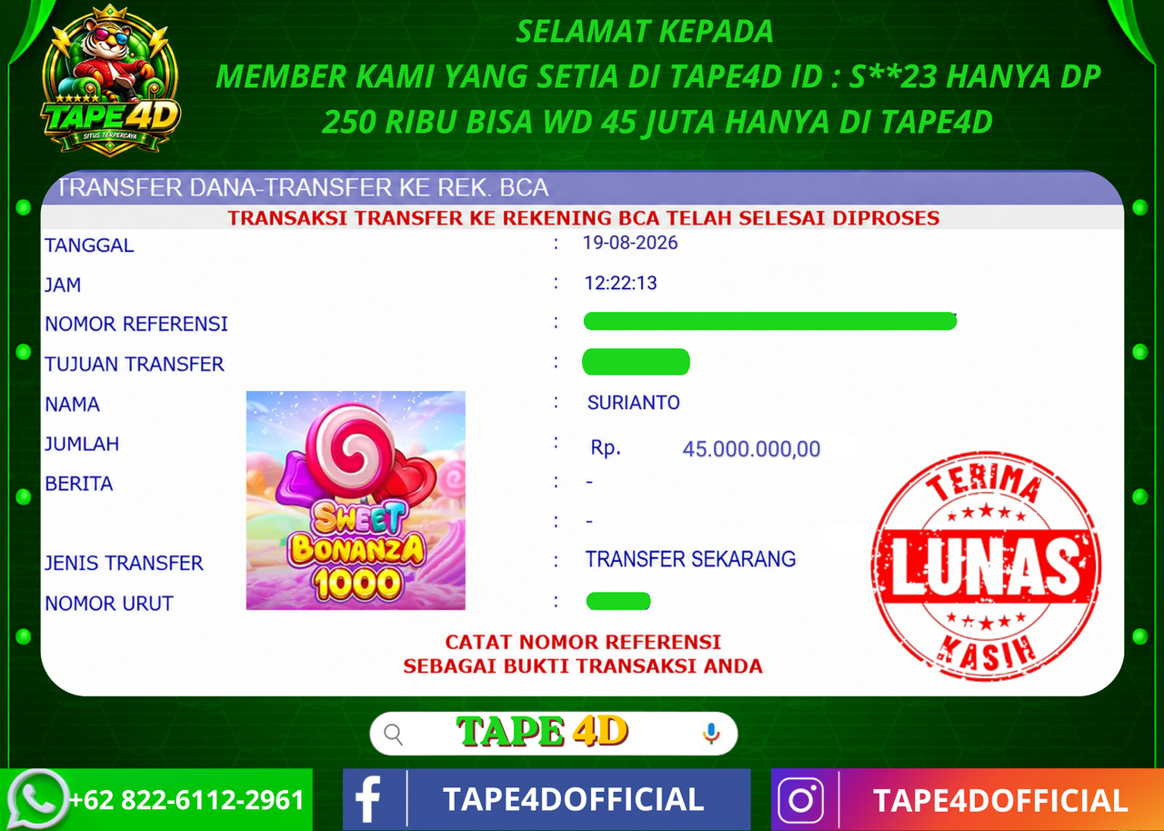 TAPE4D SWEET BONANZA 1000 PRAGMATIC PLAY 45.000.000-LUNAS