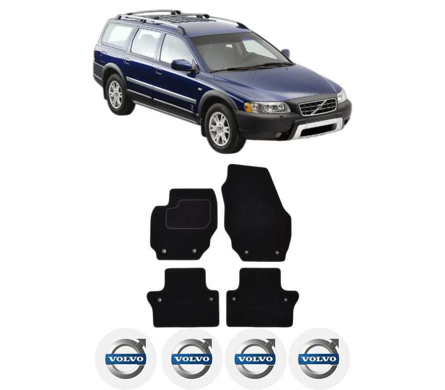 Set Covorase Presuri VOLVO XC70 II (136) din 2007-2016, Auto, Material Textil Mocheta, 4 Stickere auto cu VOLVO
