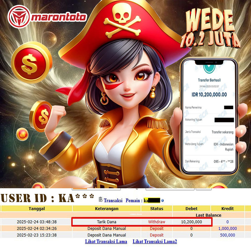 Bukti Kemenangan Member Marontoto Sebesar 10.200,000 JuTa