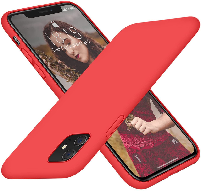 Cruzax Microfiber Candy Bumper Case Compatible for iPhone 11, Smooth Touch Cushion Liquid Soft Silicone Cases Full Body Drop Protection Slim Fit Shockproof Back Cover|6.1 inch|Solid|Red