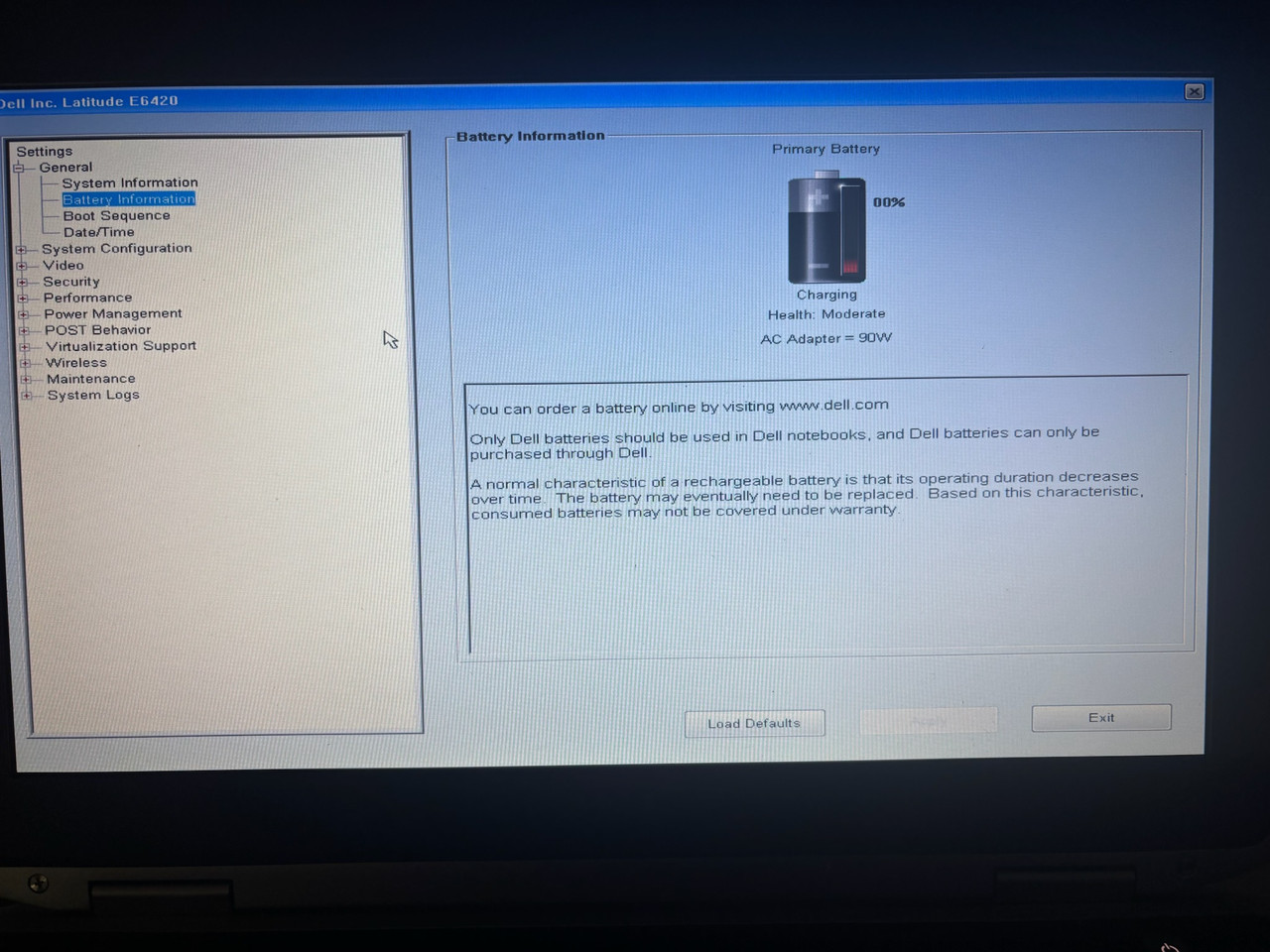 Inside BIOS Setup (F2) — Battery Information
