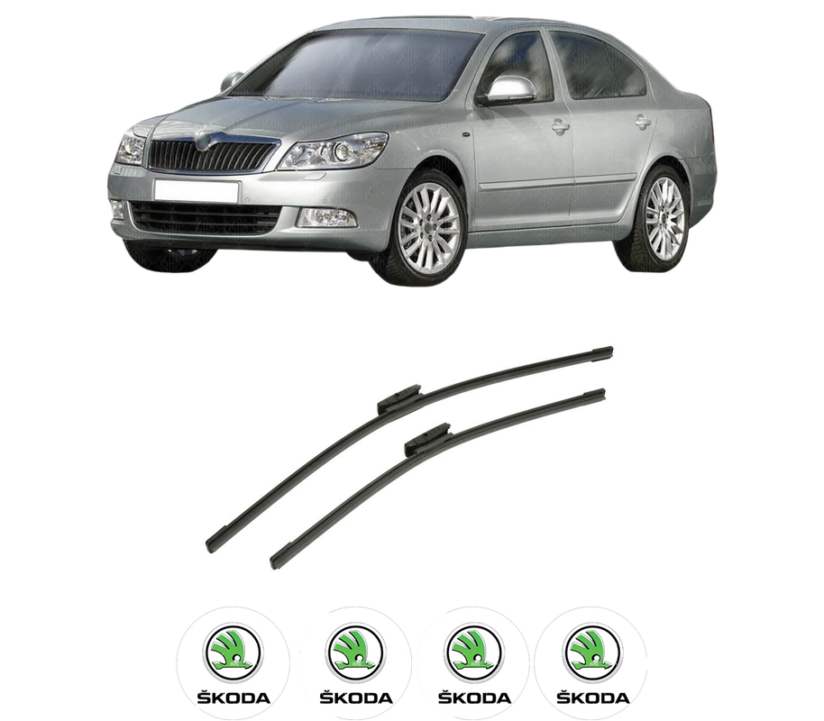 Set stergatoare auto SKODA OCTAVIA II (1Z3) din 2004-2013, pentru parbriz auto, 2 bucati, Bosch Aerotwin Multi, din cauciuc siliconat rezistent, 4 Stickere Auto SKODA