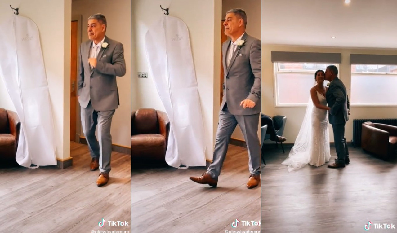 Padre se emociona al ver a su hija con su vestido de novia