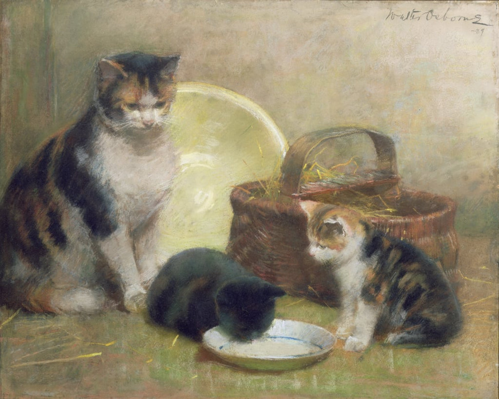 Walter Frederick Osborne - Cat and Kittens 1889 (pastel) - (MeisterDrucke-152329)