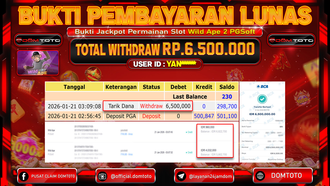 JACKPOT SLOT Wild Ape PGSoft 21 JANUARI 2026