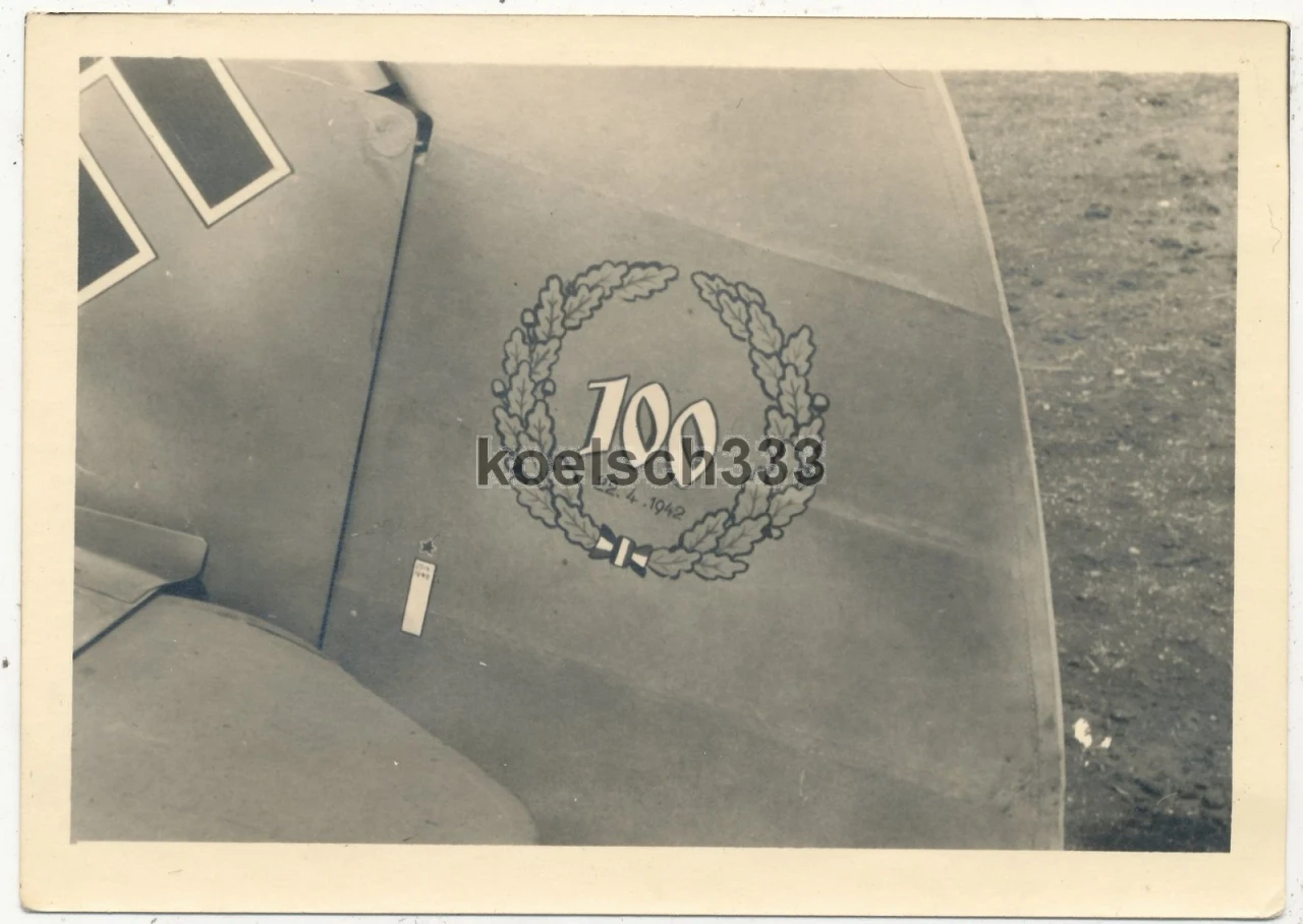 Foto Messerschmitt Bf 109 Flugzeug Heckfinne Major Ihlefeld 100 Abschuss 1942