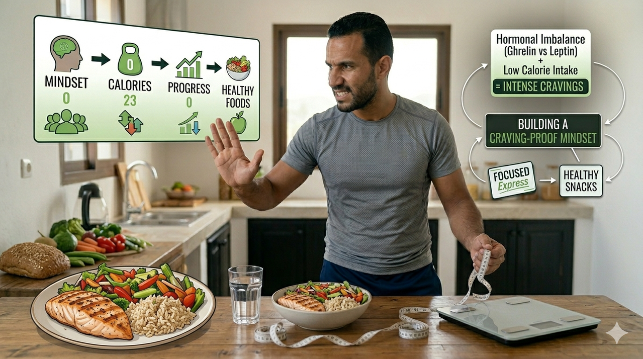 Balanced meal with protein, vegetables, whole grains on plate, representing stop overeating diet