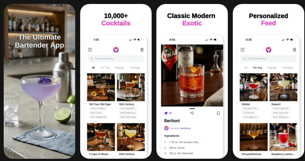 BarGenius app công thức cocktail pha chế đồ uống