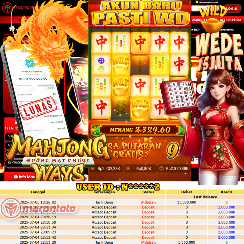 Bukti Kemenangan Member Marontoto Sebesar 15,000,000 JuTa