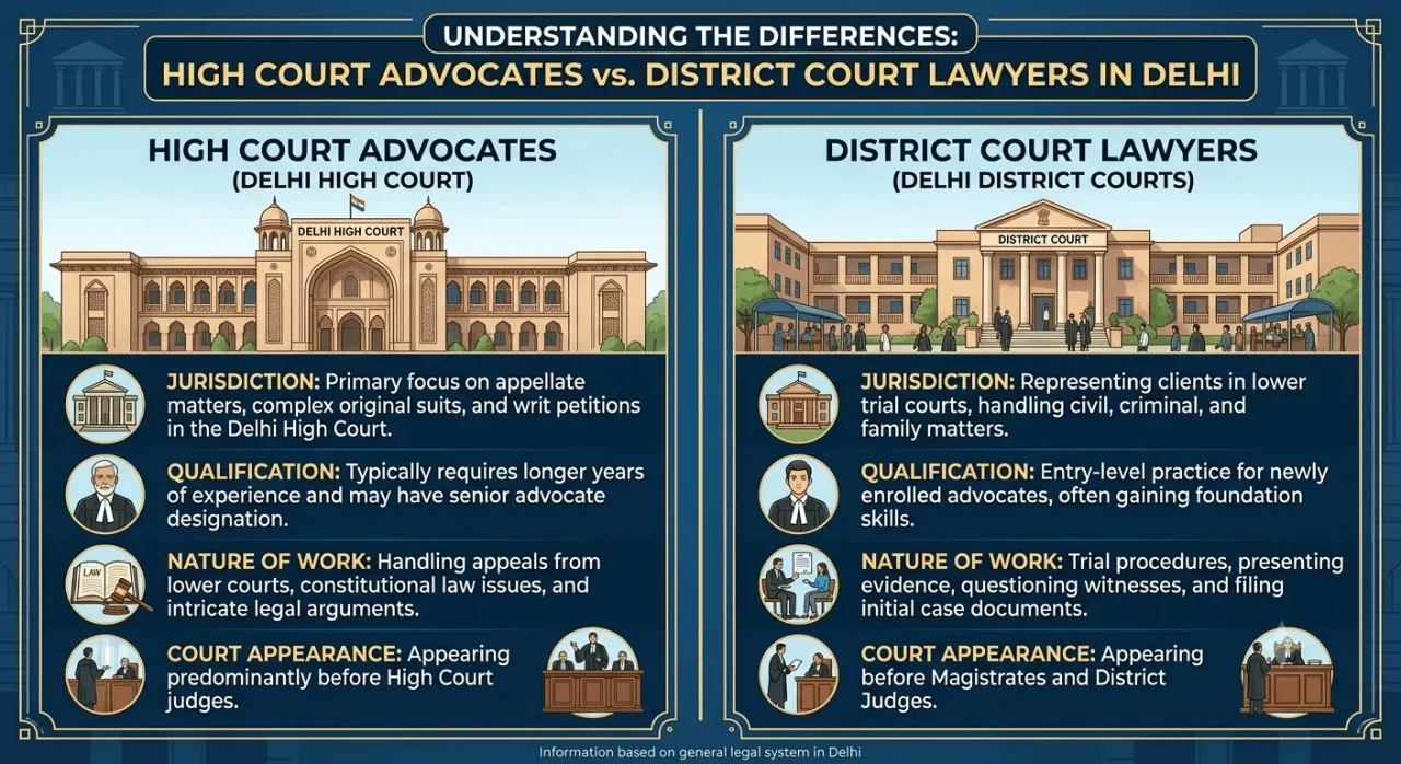 Difference Between High Court Advocates and District Court Lawyers in Delhi