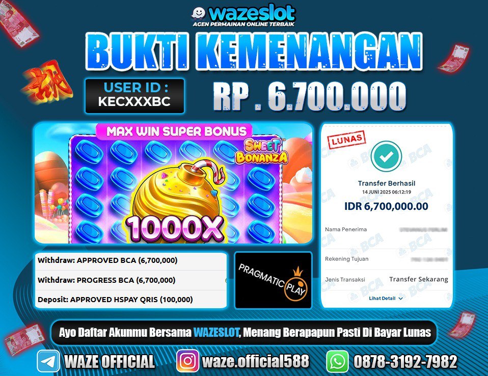 BUKTI KEMENANGAN 14 JUNI 2025 DI GAME SWEET BONANZA