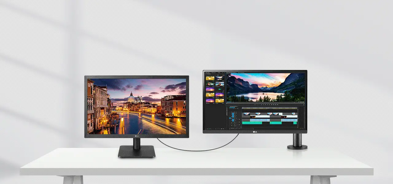 Monitor LG DualUp Ergo 28MQ780-B com múltiplos aplicativos abertos