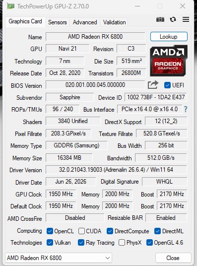 Carte Recu RX 6800