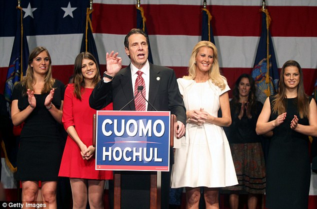 From left to right Cara, Michaela, Cuomo, Sandra Lee, and Mariah after winning the New York governorship in 2011