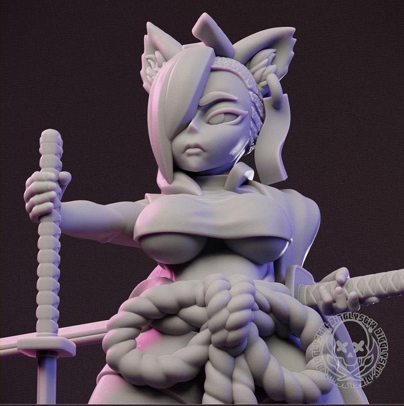 Jigglystix - Sword Master Tanuki - 3D Print Model