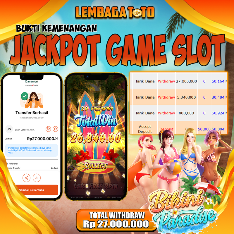 BUKTI JACKPOT 16 NOVEMBER LEMBAGATOTO BIKINI PARADISE Rp.27.000.000,- LUNAS