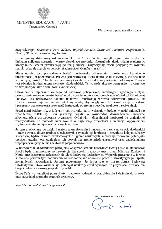 List ministra edukacji