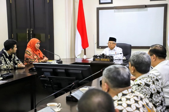 Gubernur Khofifah Laporkan Perkembangan Perpres No. 80 Tahun 2019 Ke Wapres RI