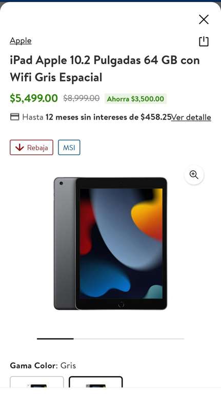 Walmart: iPad 9a generación 64 GB Gris Espacial 
