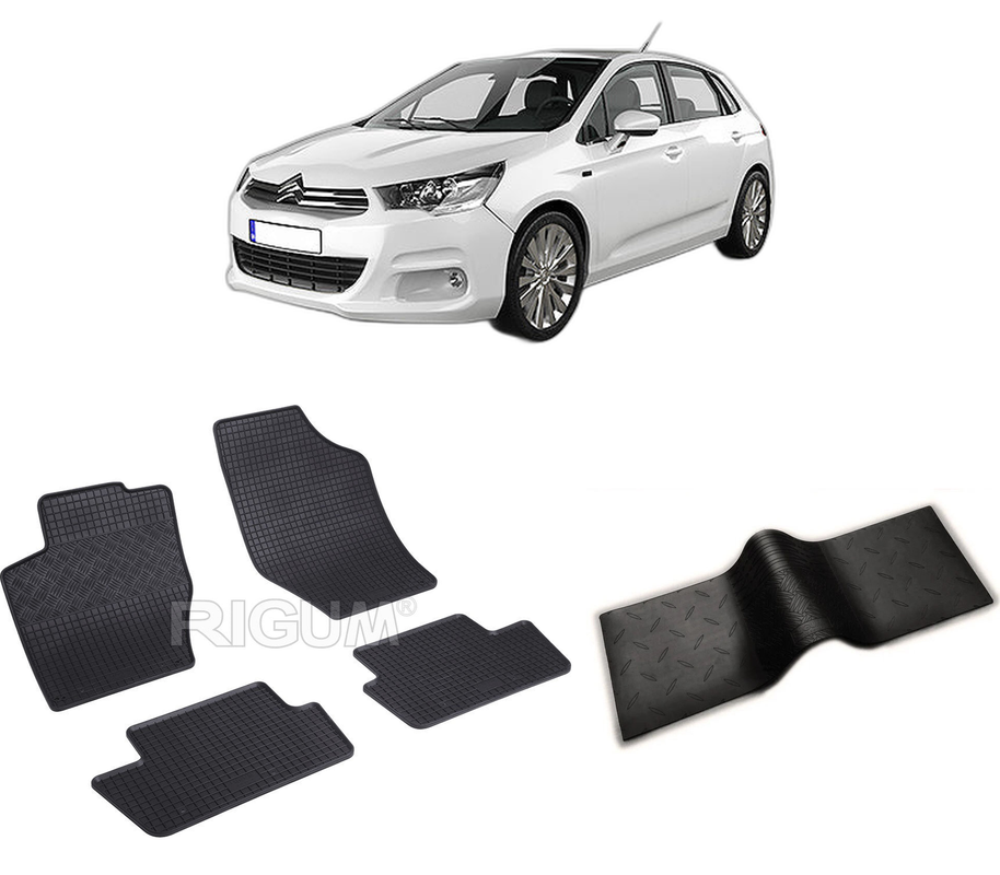 Set covorase auto CITROEN C4 II din 10.2010-03.2018, cu covoras tunel median, CAROSERIE HATCHBACK, Presuri cauciuc 100%, compatibil cu autoturismul CITROEN C4 II, Rigum