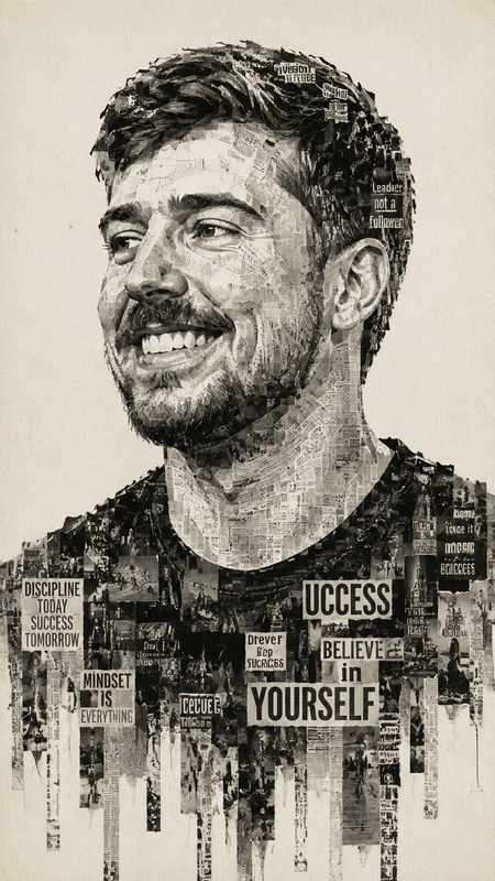 Example result for: Newspaper Collage Portrait Art - Realistic Editorial Style