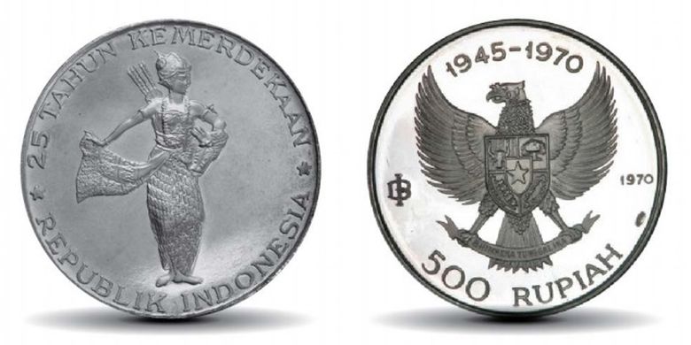 Nominal Rp 500 bergambar Burung Garuda dan Penari Wayang Wanita