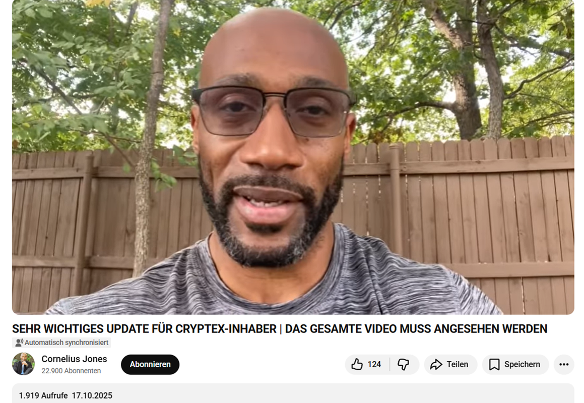 Cornelius Jones SEHR WICHTIGES UPDATE FÜR CRYPTEX INHABER 17 Okt 2025