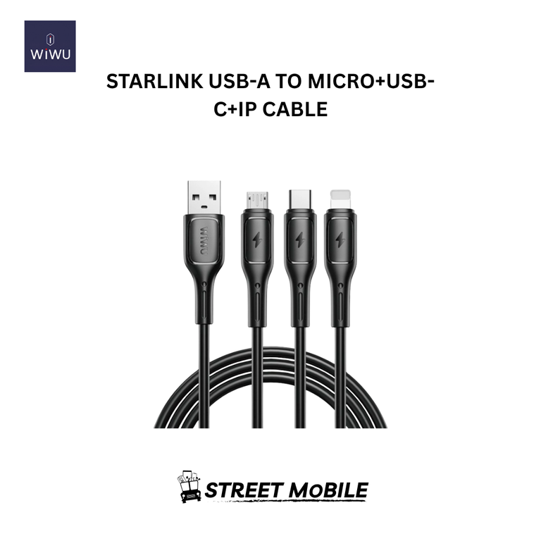 WIWU STARLINK USB TO M+C+IP 3.1A 3 IN 1 CABLE