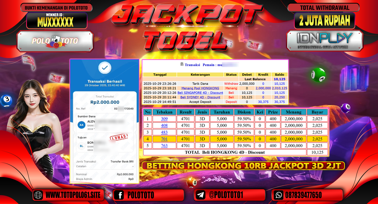 POLOTOTO JACKPOT TOGEL MENANG HONGKONG LOTTO Rp.2.000.000,- LUNAS