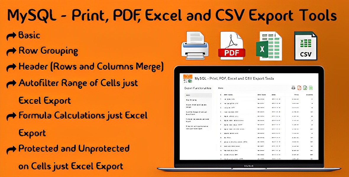 MySQL – Print, PDF, Excel And CSV Export Tools PHP Script