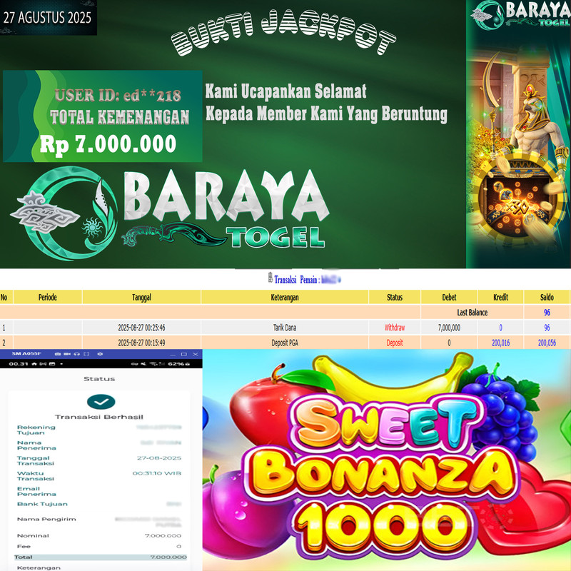 Rp. 7.000.000.- WD LUNAS DI BARAYATOGEL