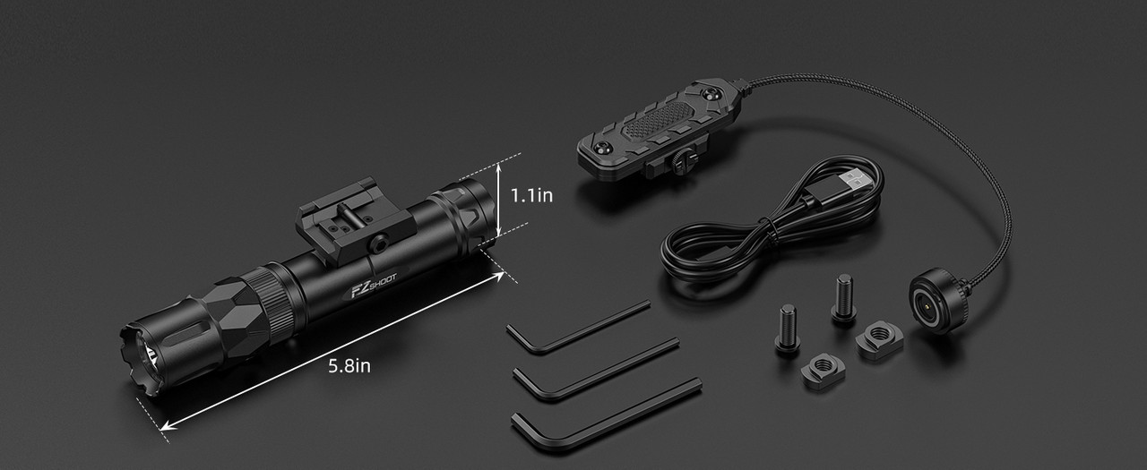EZSHOOT 2500 lumen rifle flashlight mounted on an AR-15 compatible platform using a Picatinny rail rifle flashlight mount