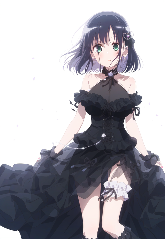 1girl, {{touyoko momoko (saki)}}, black hair, green eyes, leg warmers, leg ribbo s-215683002