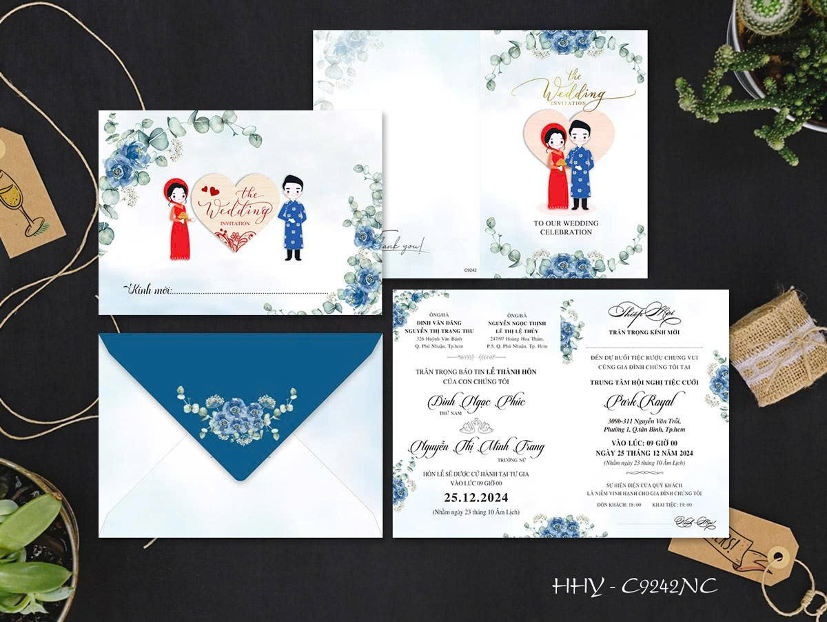 Thiệp hoa xanh navy tone trắng (9242)
