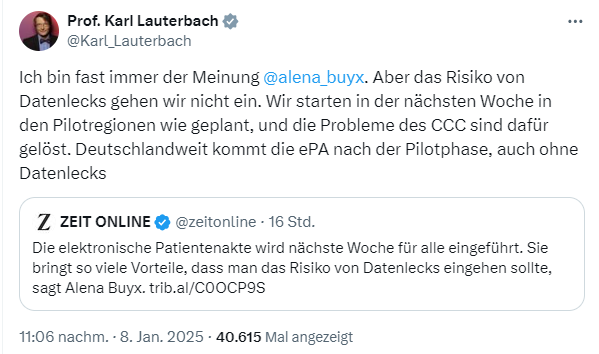 Prof. Karl Lauterbach zur ePA-Einführung