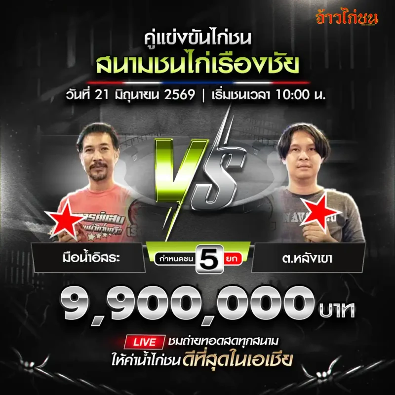 มือน้ำอิสระ พบ ต.หลังเขา โปรแกรมไก่ชน สนามชนไก่เรืองชัย 21 มิถุนายน
