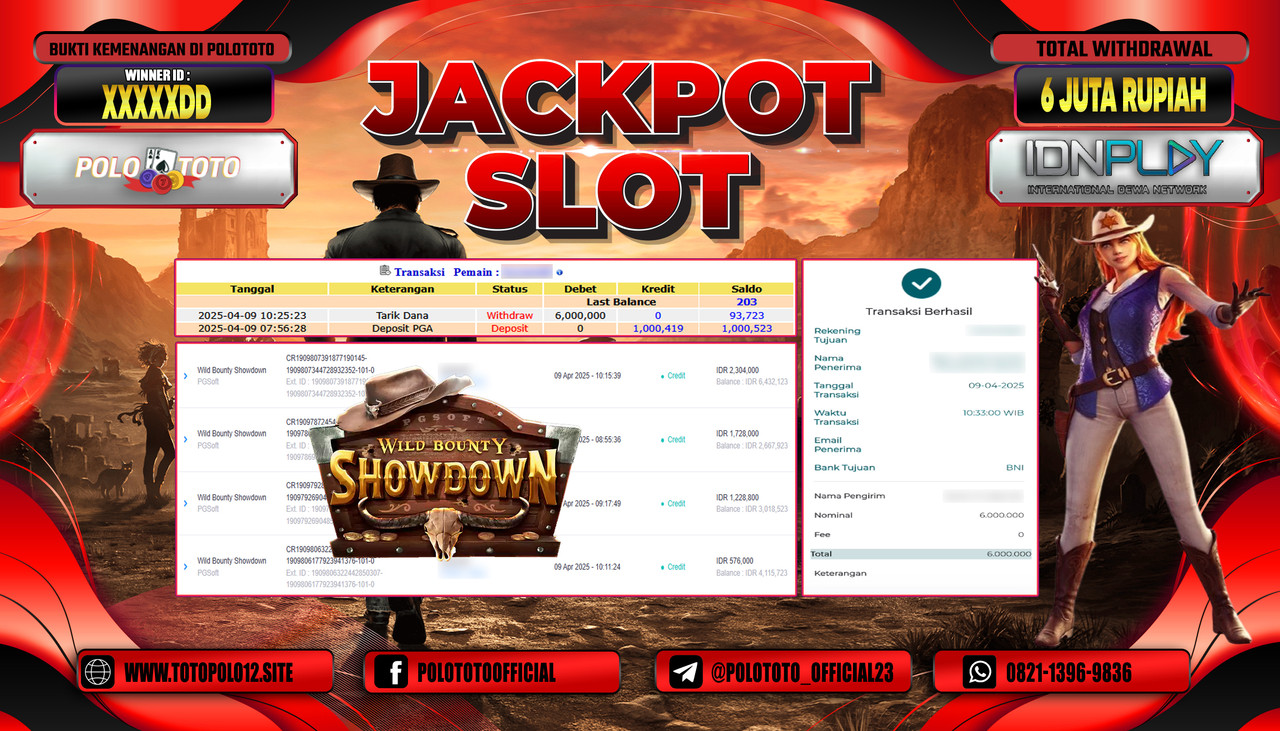 POLOTOTO JACKPOT SLOT WILD BOUNTY SHOWDOWN Rp.6.000.000,-
