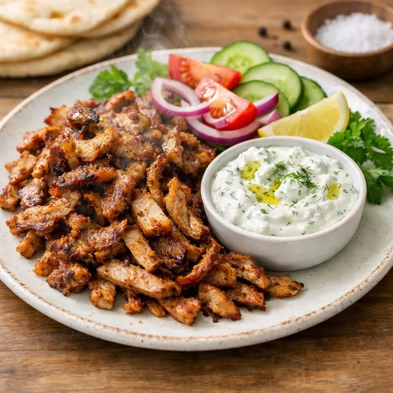 Saftige Schweinegyros aus dem Airfryer auf einem Teller