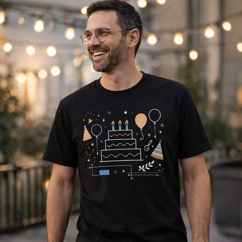 Evening-patio-lights-black-tee-with-birthday-cake-art.jpg